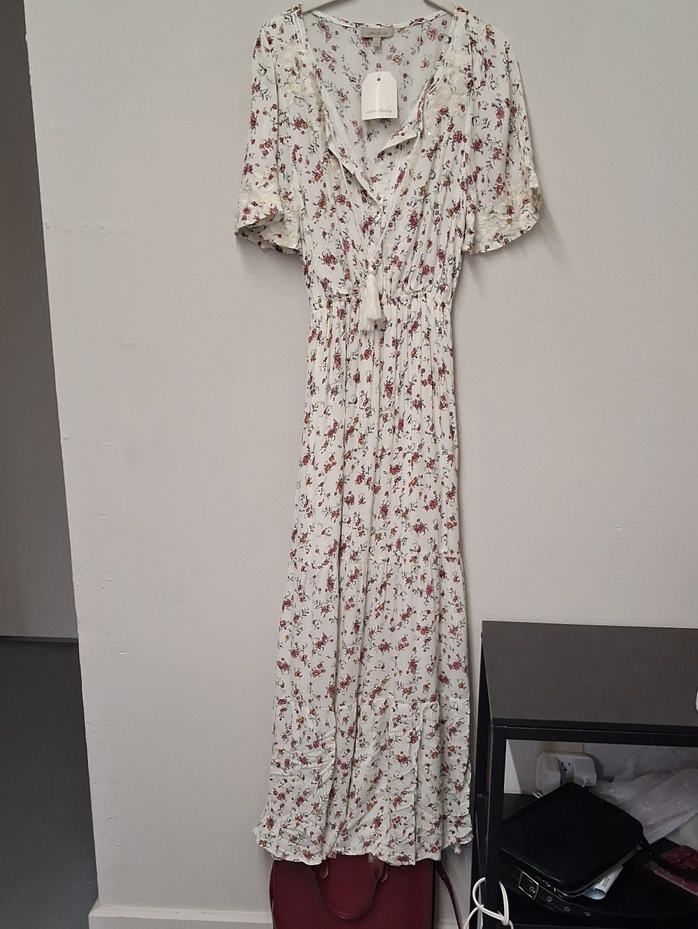 Wonderly Cream Maxi Dress with Red Floral Print
